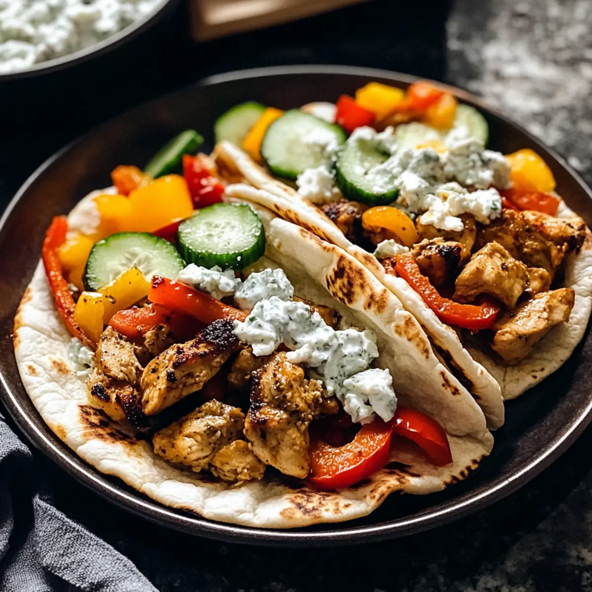 Blechpfannen-Hühnchen-Pitas mit Tzatziki genießen