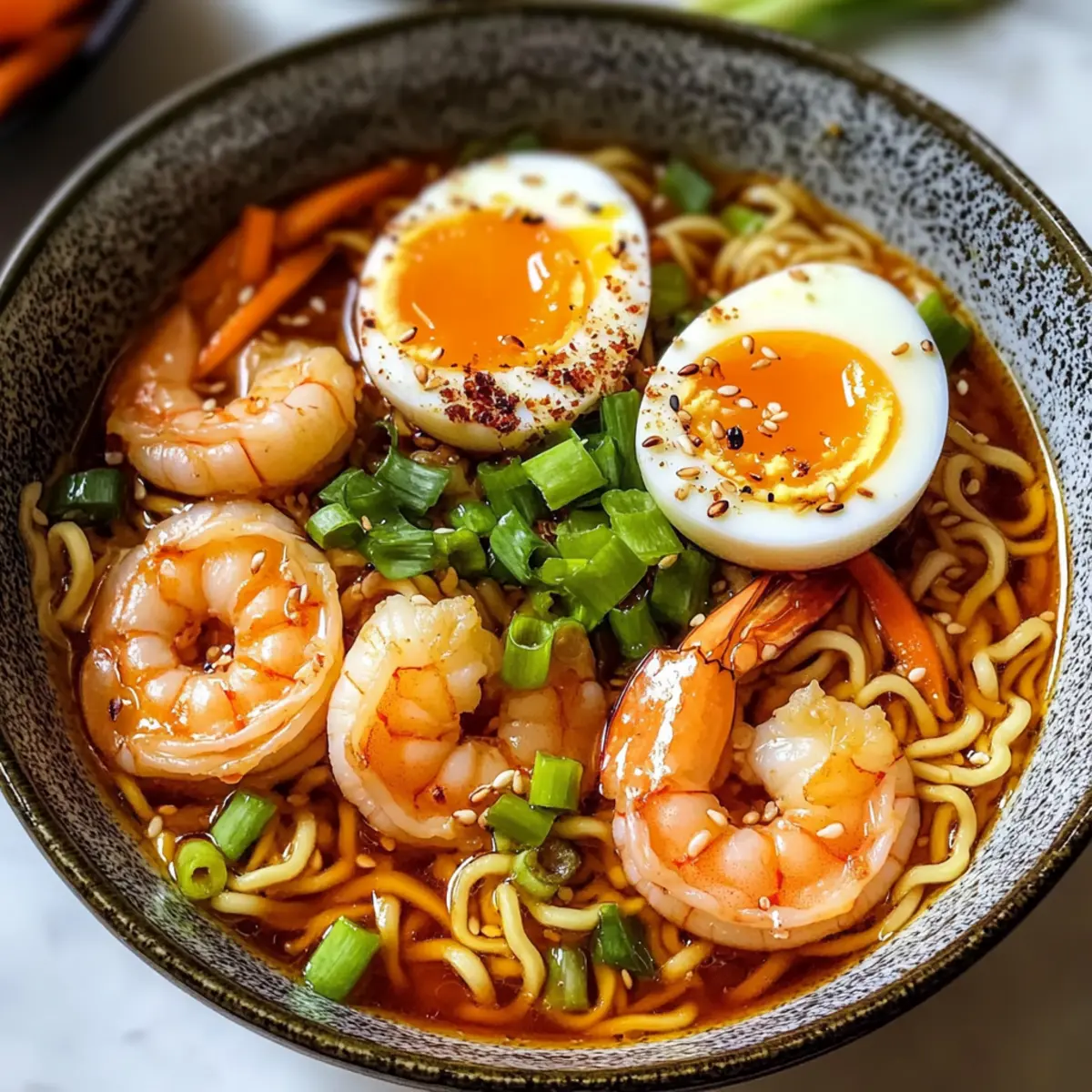 Scharfe Garnelen Ramen Nudeln für schnelles Glück