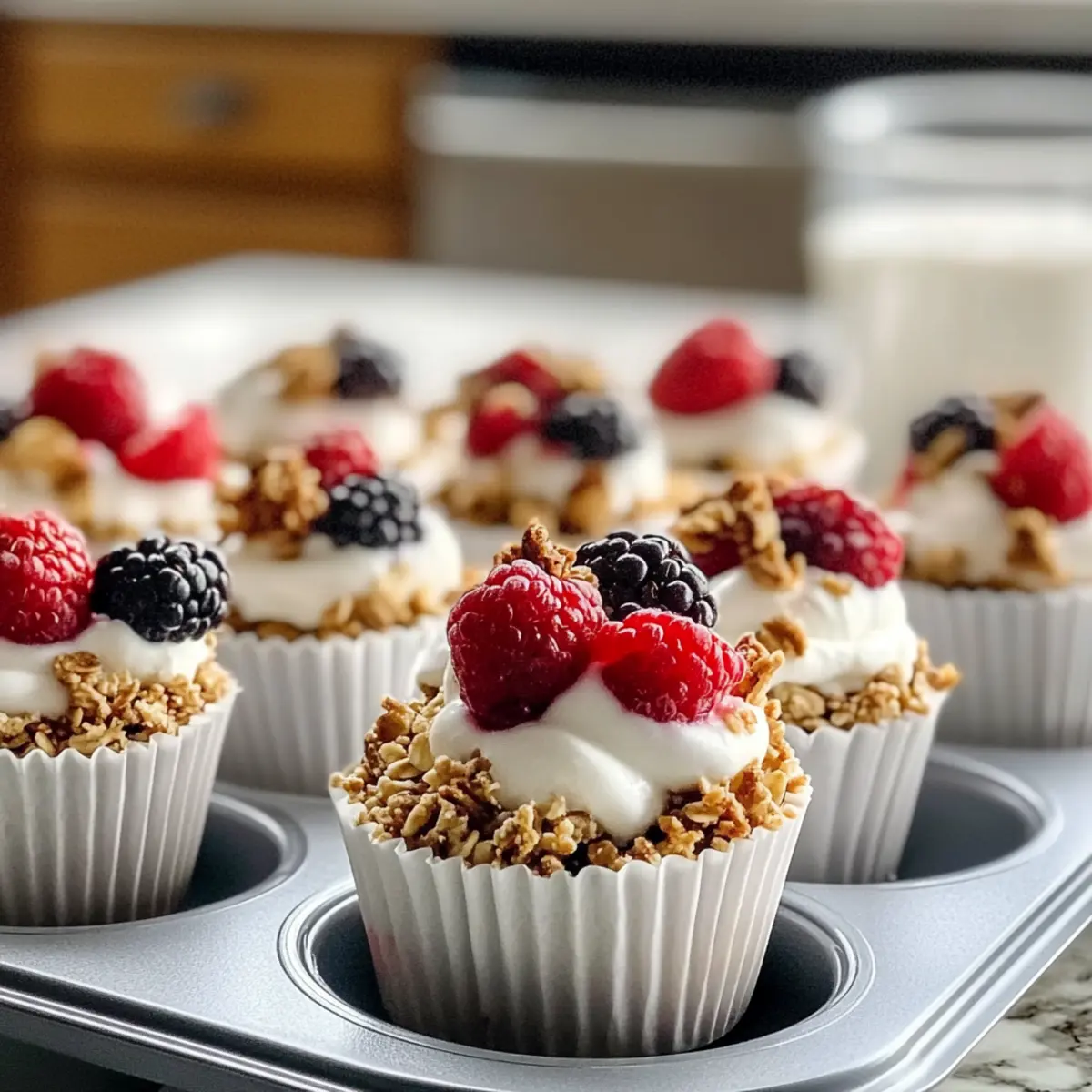 5-Zutaten Gefrorene Joghurt Granola Bissen rezept