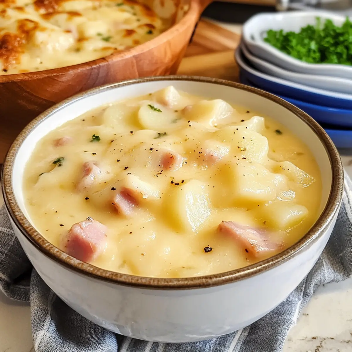 Käse-Schinken-Kartoffelsuppe für kalte Tage