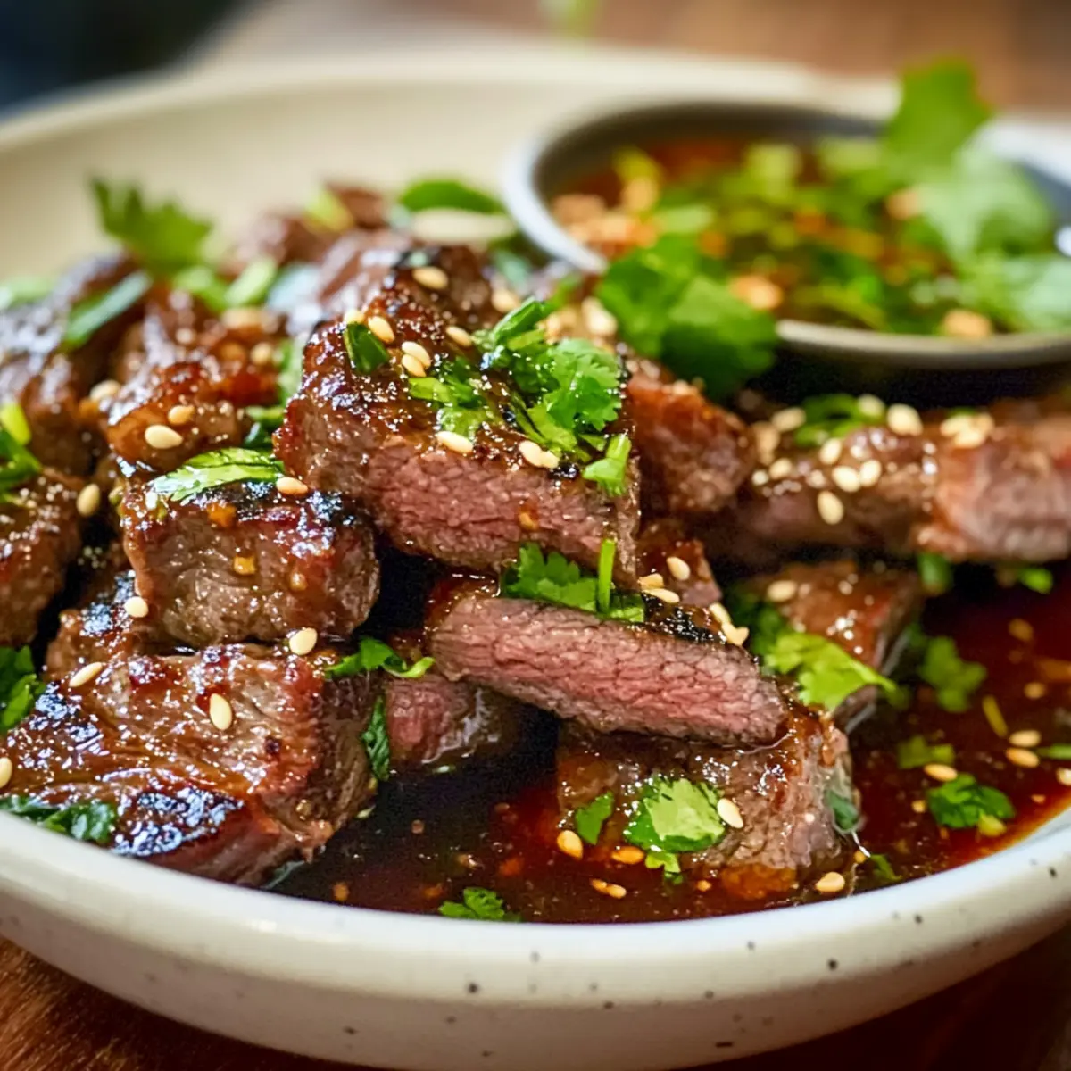 Weinender Tiger Rindfleisch mit würziger Soße