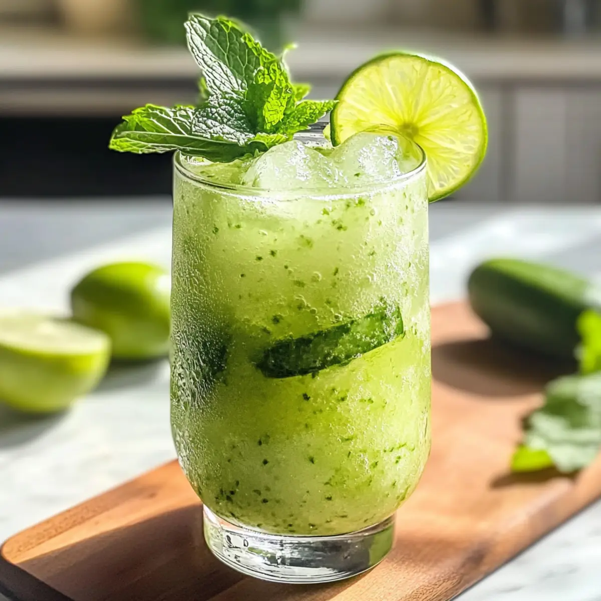 Erfrischender gefrorener Gurken-Mojito-Mocktail