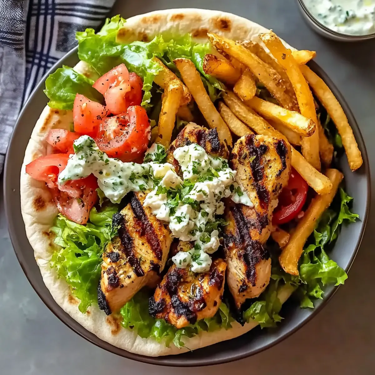 Gegrillte Hähnchen-Gyros mit hausgemachten Pommes