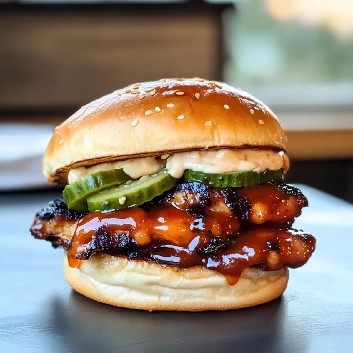 Koreanischer BBQ-gegrillter Hähnchen-Sandwich Genuss