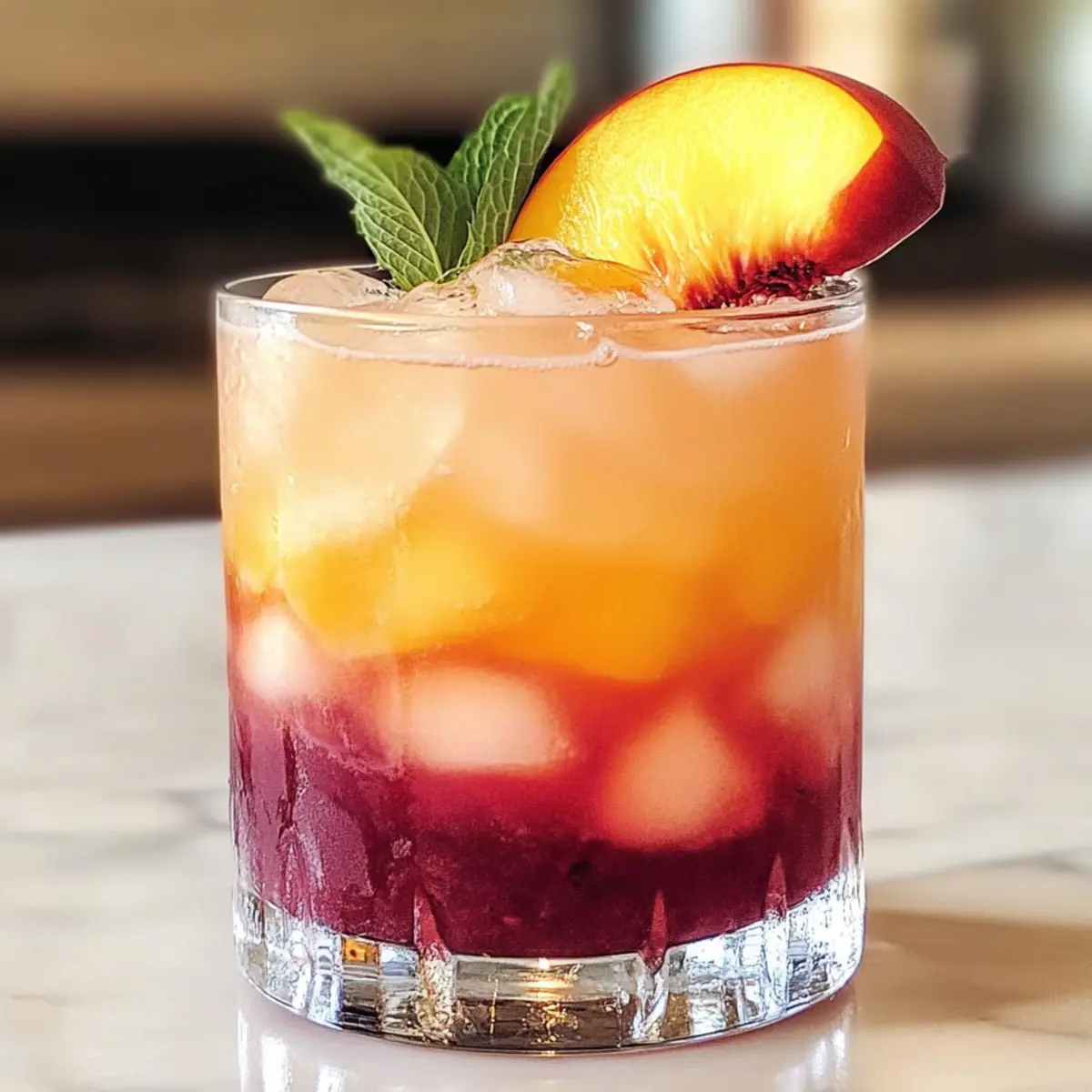 Schichtiger Pfirsich-Cocktail für Sommerfreuden