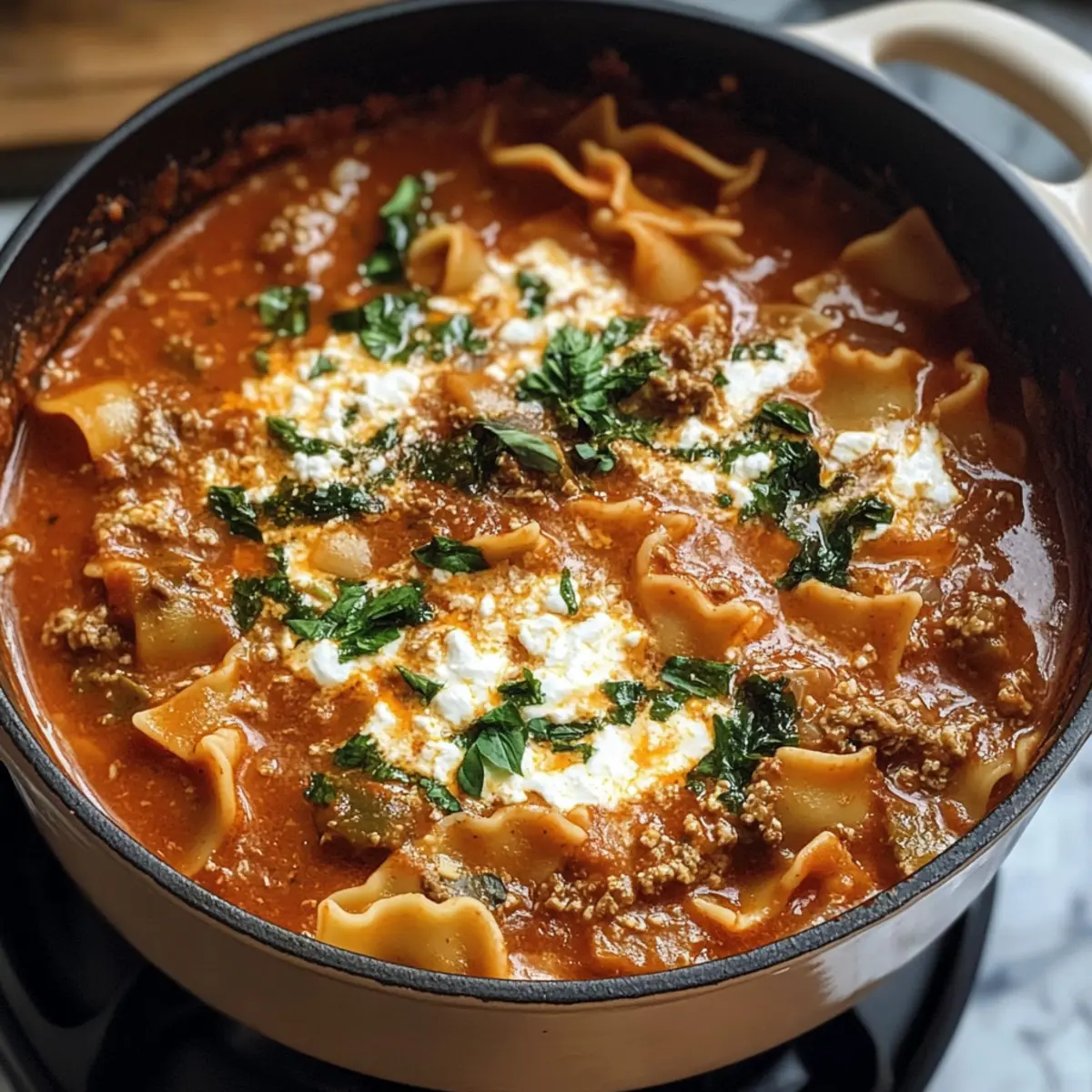 Mundwässernde Ein-Topf-Lasagna-Suppe für den Abend