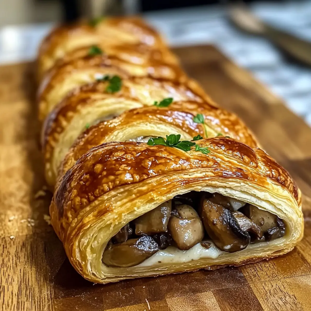 Pilz- und Gruyère-Blätterteig-Zopf Rezept für Genuss