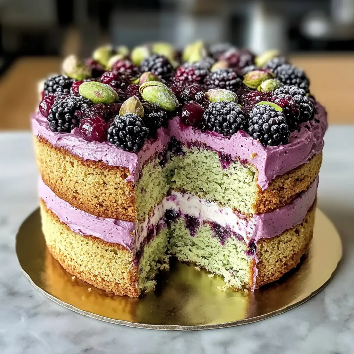 Pistazien- und Brombeer-Olivenölkuchen für Genießer