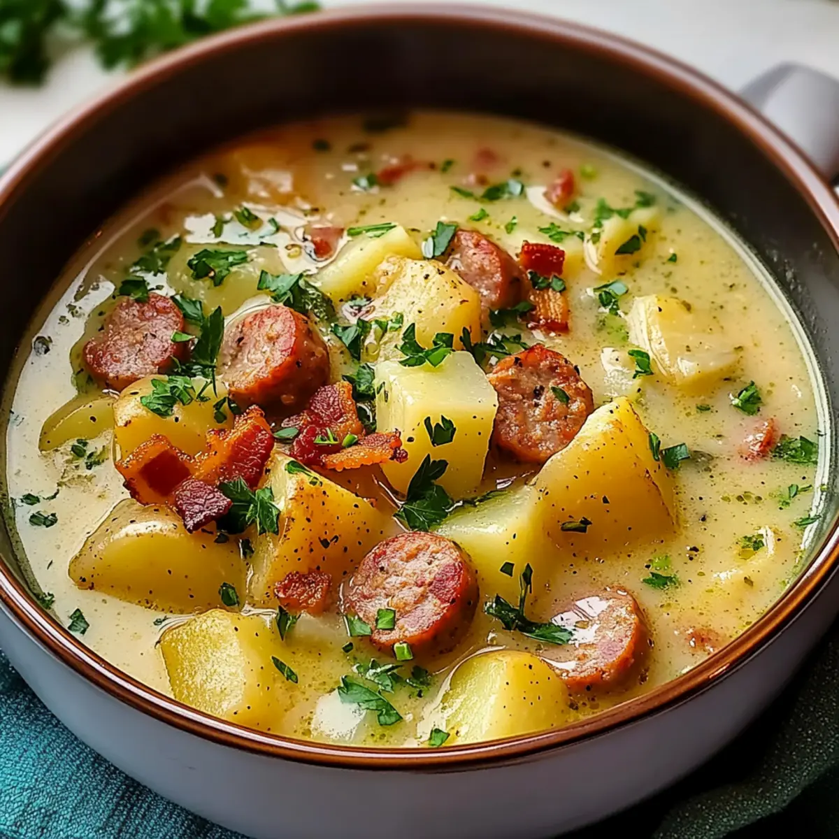 Kartoffelsuppe mit Wurst für kalte Tage