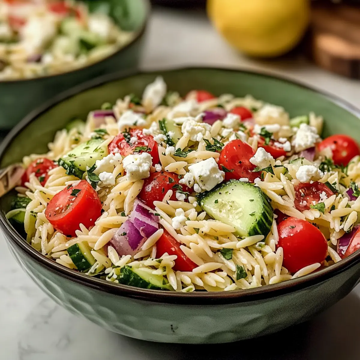 Schneller mediterraner Orzo-Pasta-Salat für den Sommer