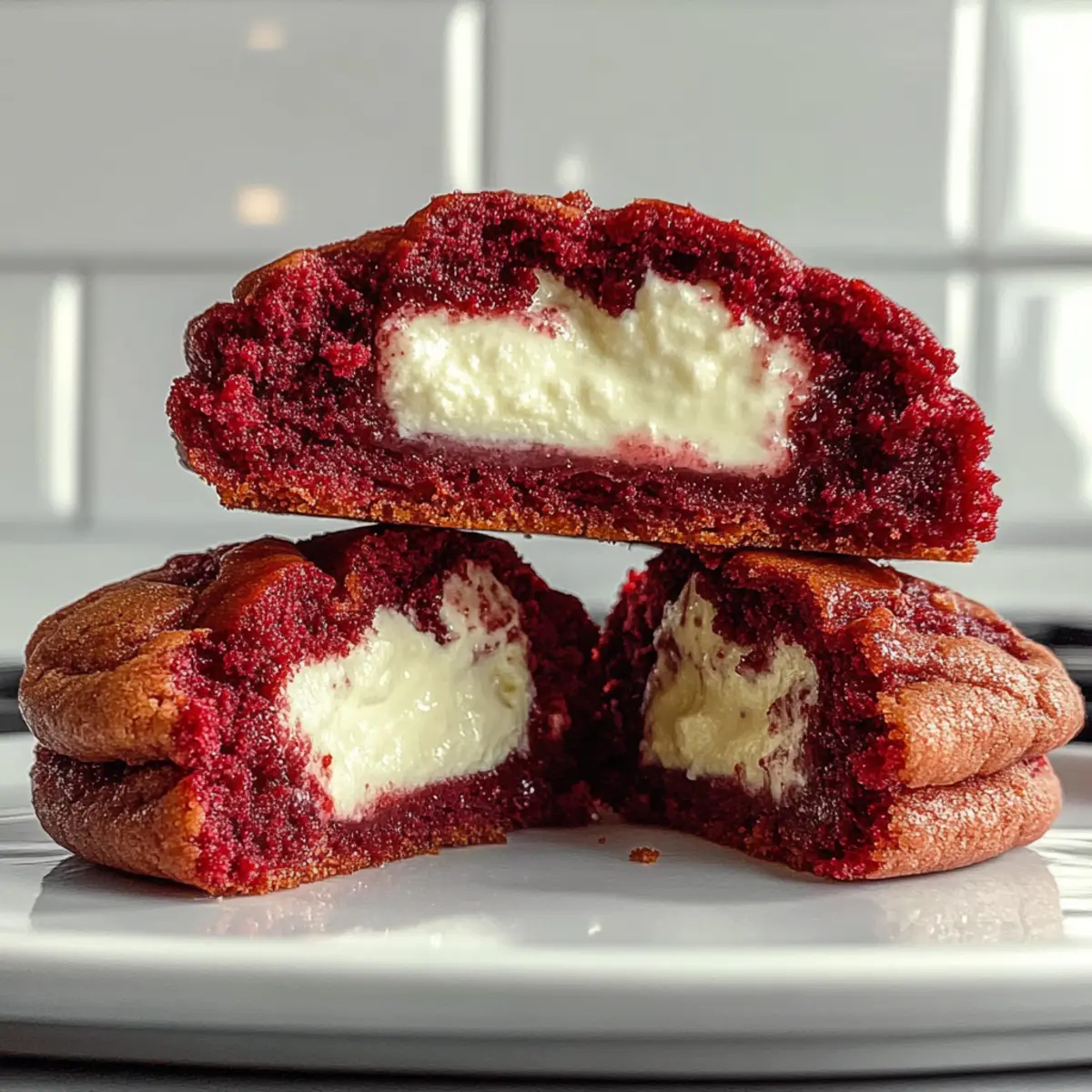 Rote Samt Käsekuchen gefüllte Kekse für Naschkatzen