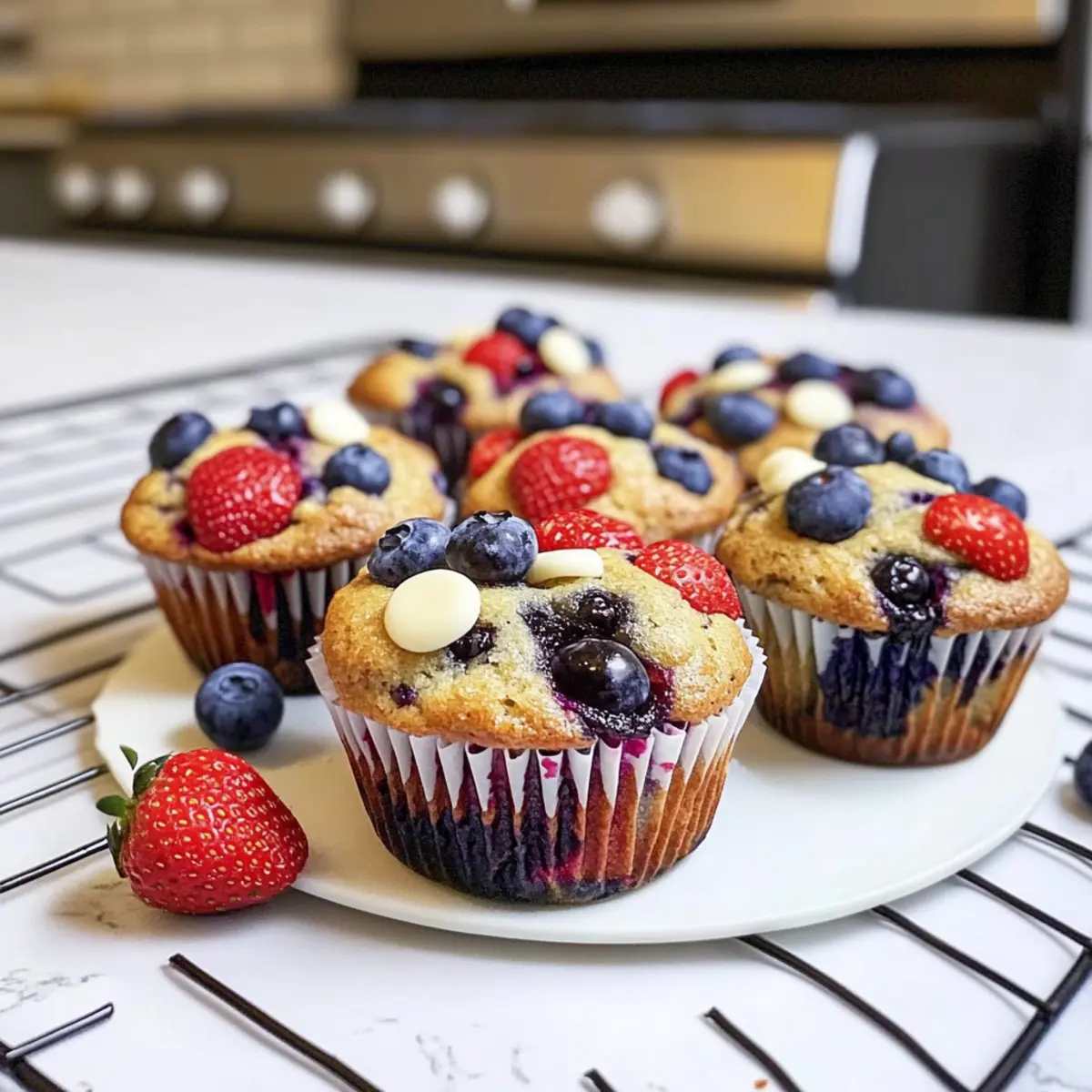 Rot, Weiß und Blaubeer Muffins mit brauner Butter