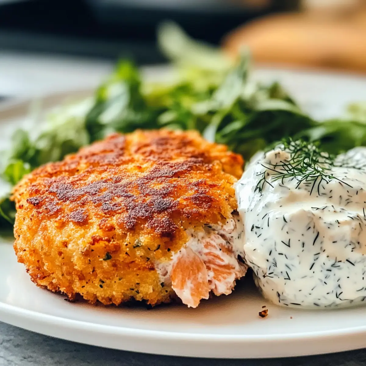 Lachsfrikadellen mit scharfer Dill-Knoblauch-Dip