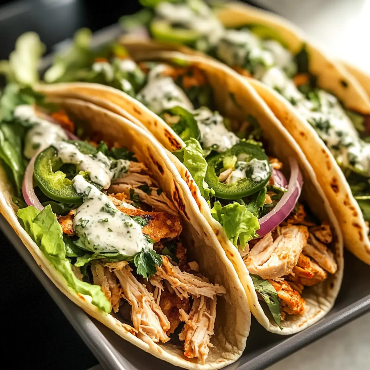 Zerrissenes Hähnchen-Tacos mit cremiger Chimichurri-Sauce