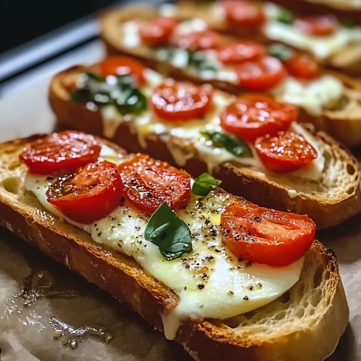 Baguettescheiben mit Tomaten und Mozzarella genießen