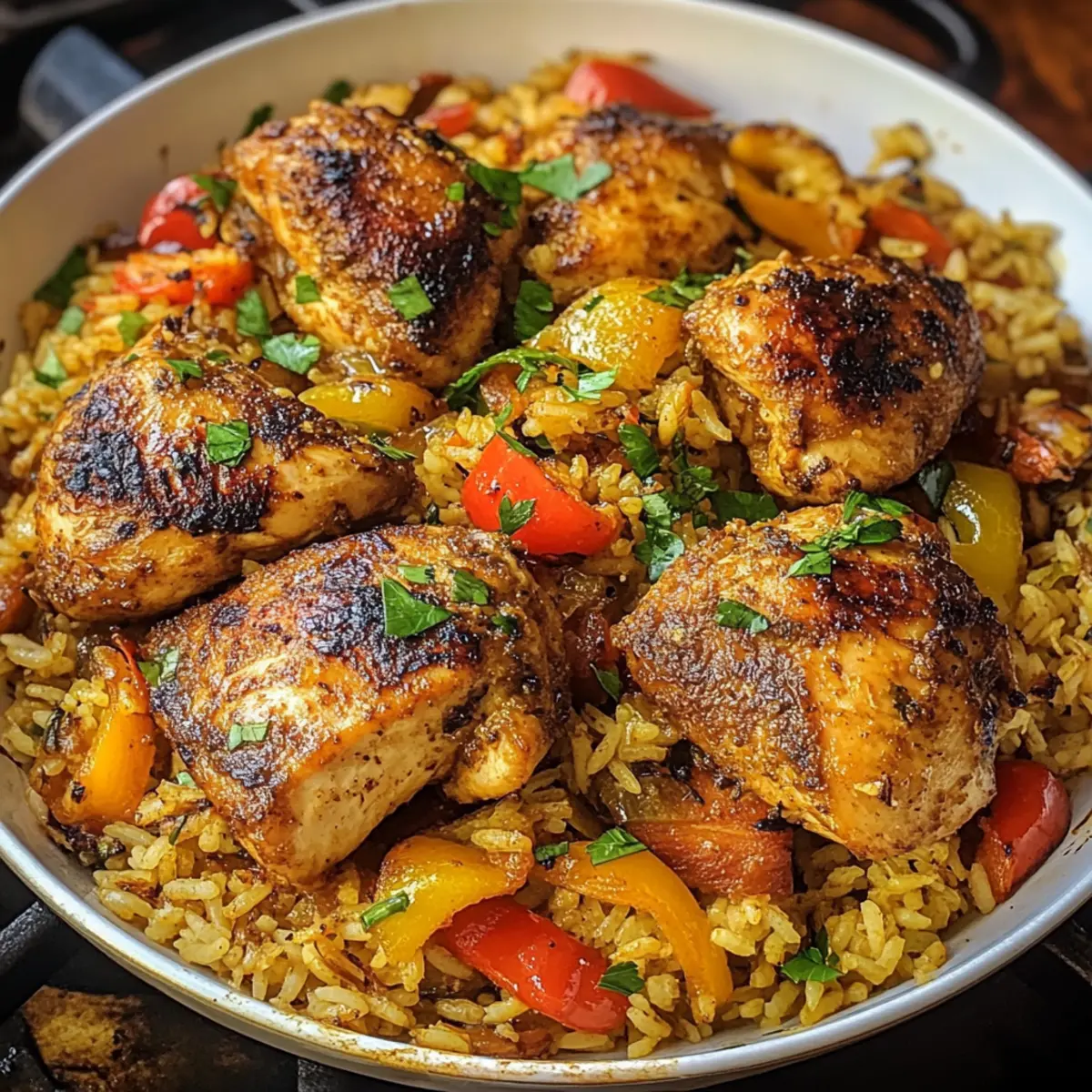 Karibisches Hähnchen und Reis Ein-Pfannen-Gericht