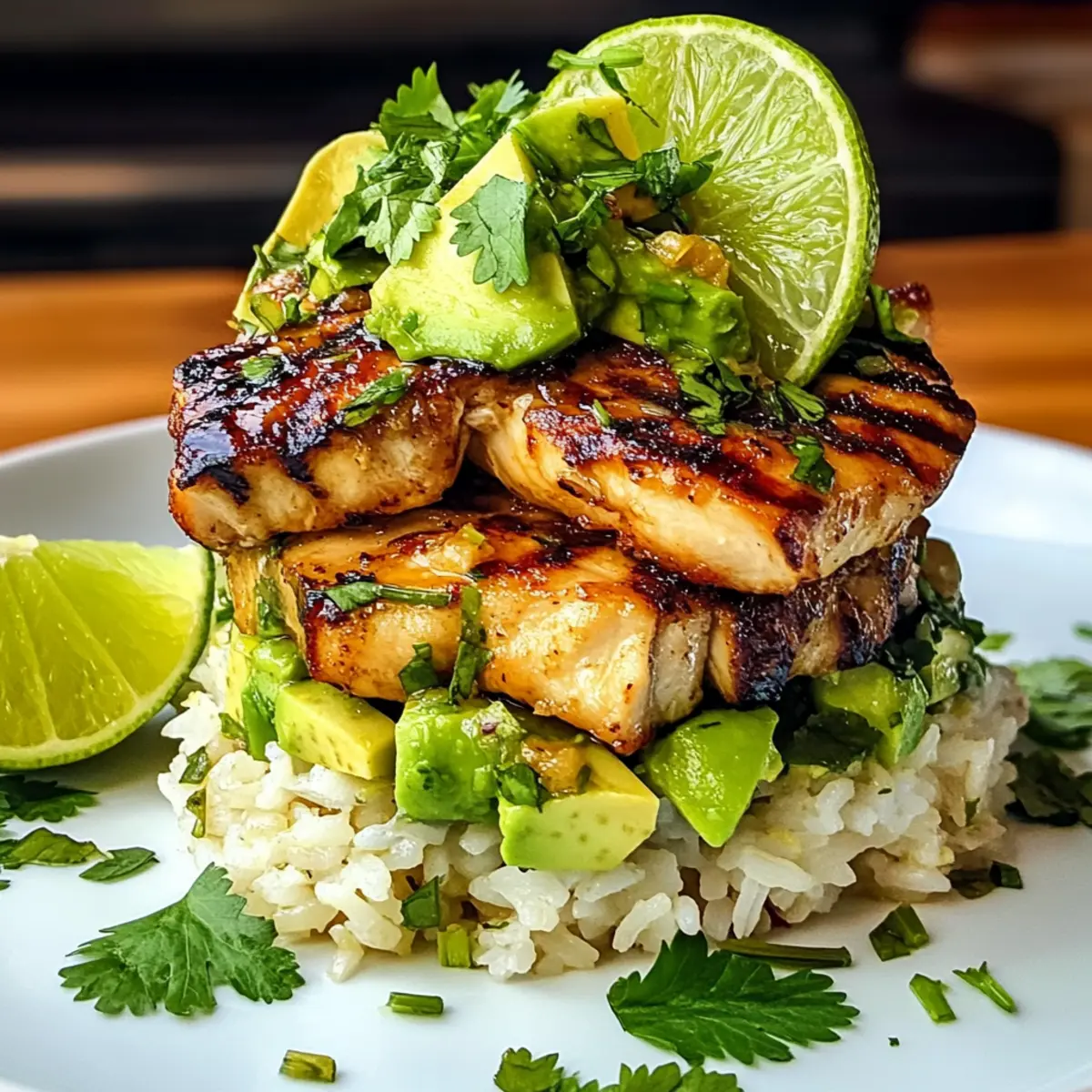 Hähnchen- und Avocado-Reisstapel einfach gemacht