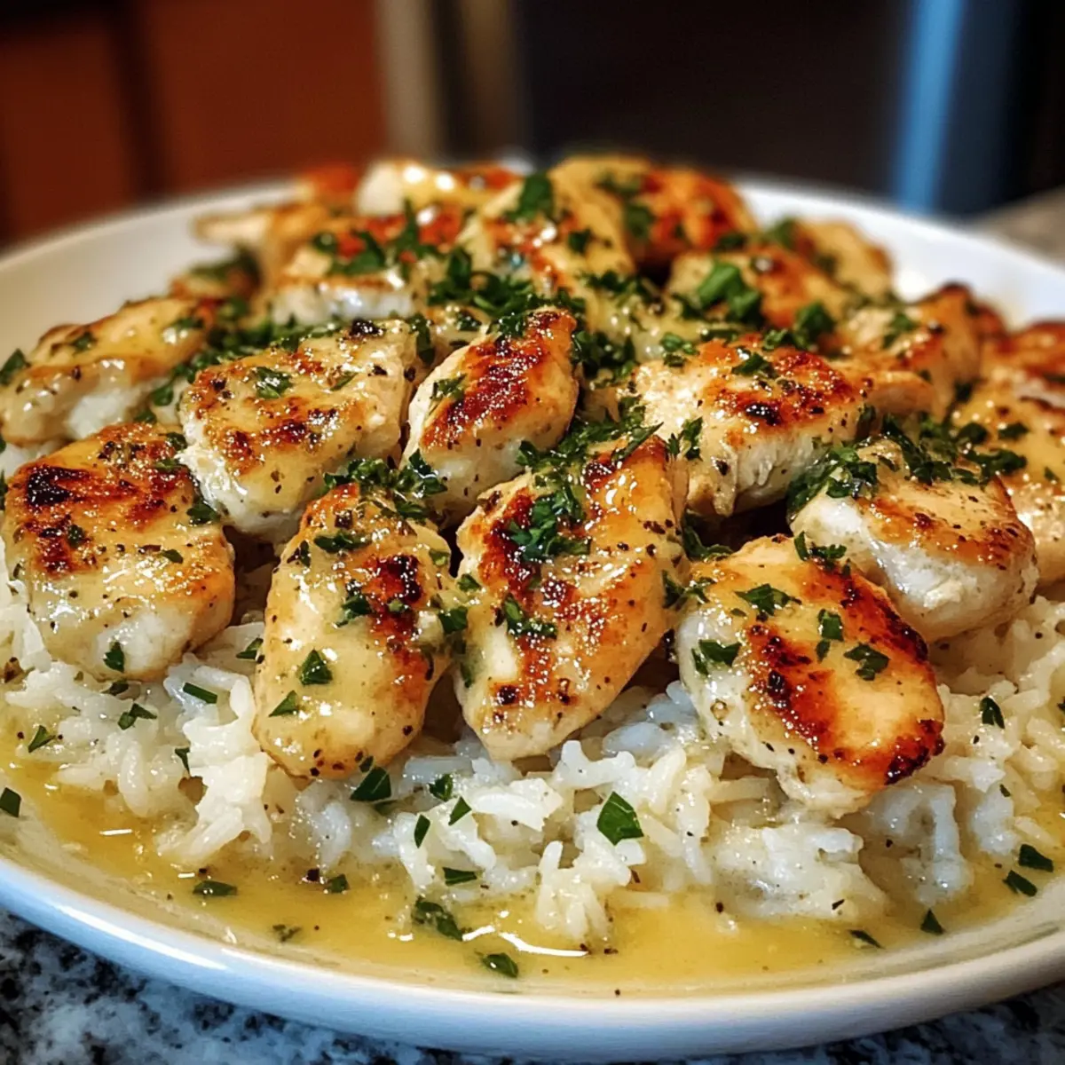 Hühnchen Scampi mit cremigem Knoblauch-Parmesan-Reis