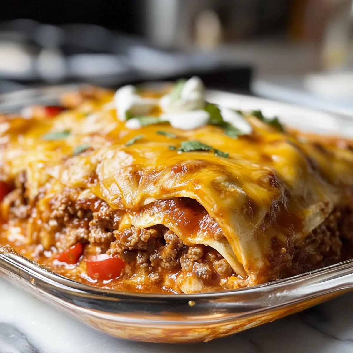 Einfacher Dutch Oven Rindfleisch Enchilada Auflauf