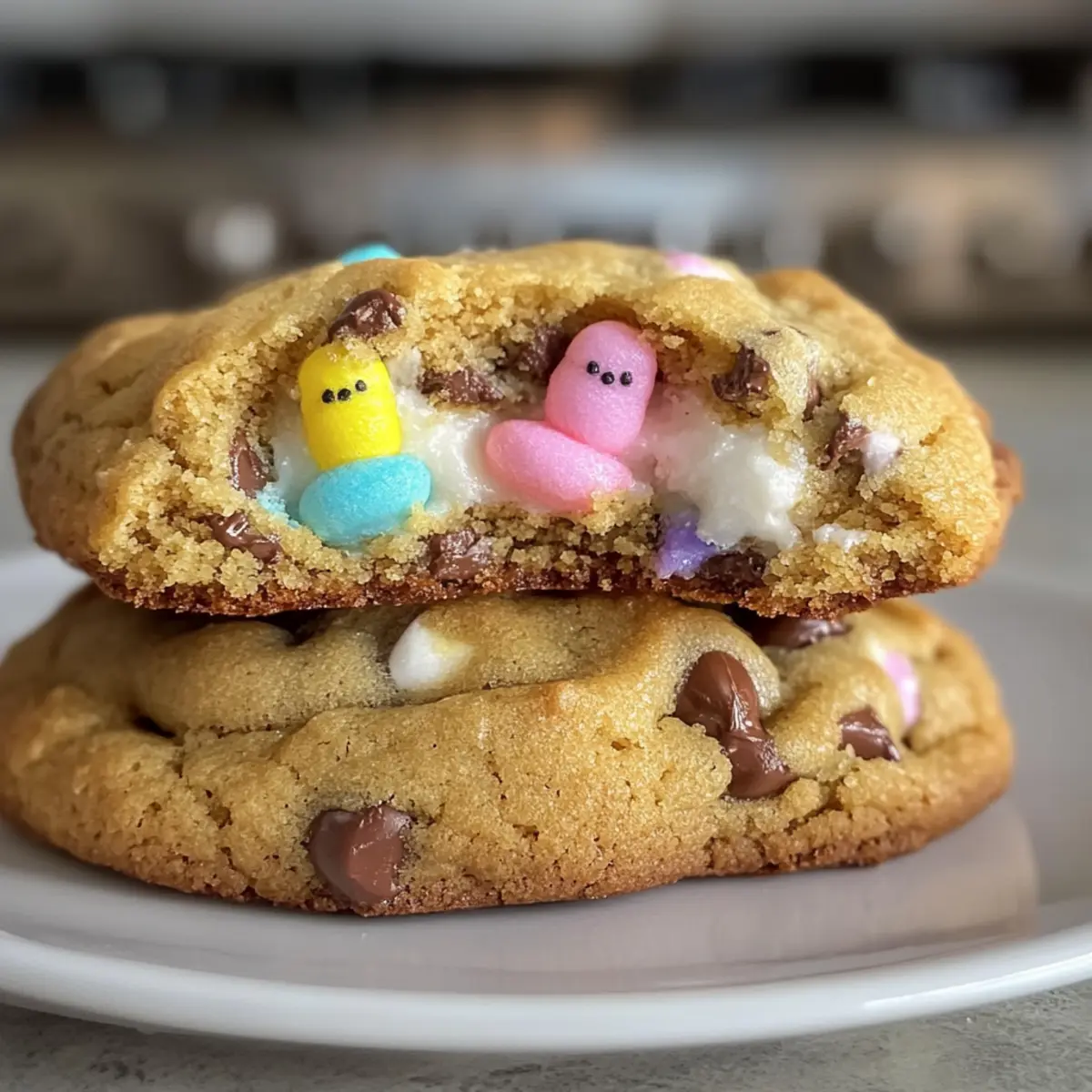 Riesiger Schokoladenkeks mit buntem Marshmallowkern