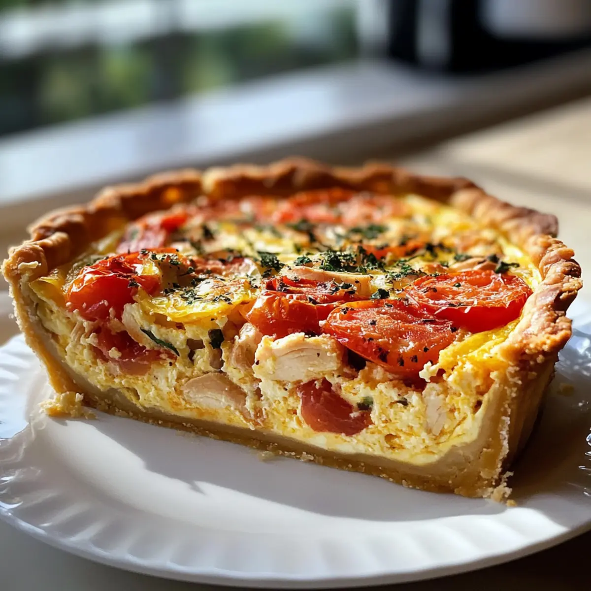 Hähnchen Tomaten Quiche mit knuspriger Kruste