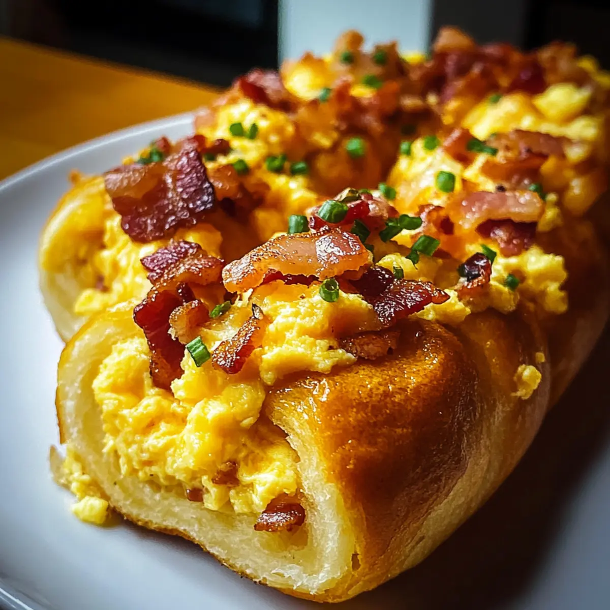 Knusprige Frühstücksrollen mit Rührei und Speck