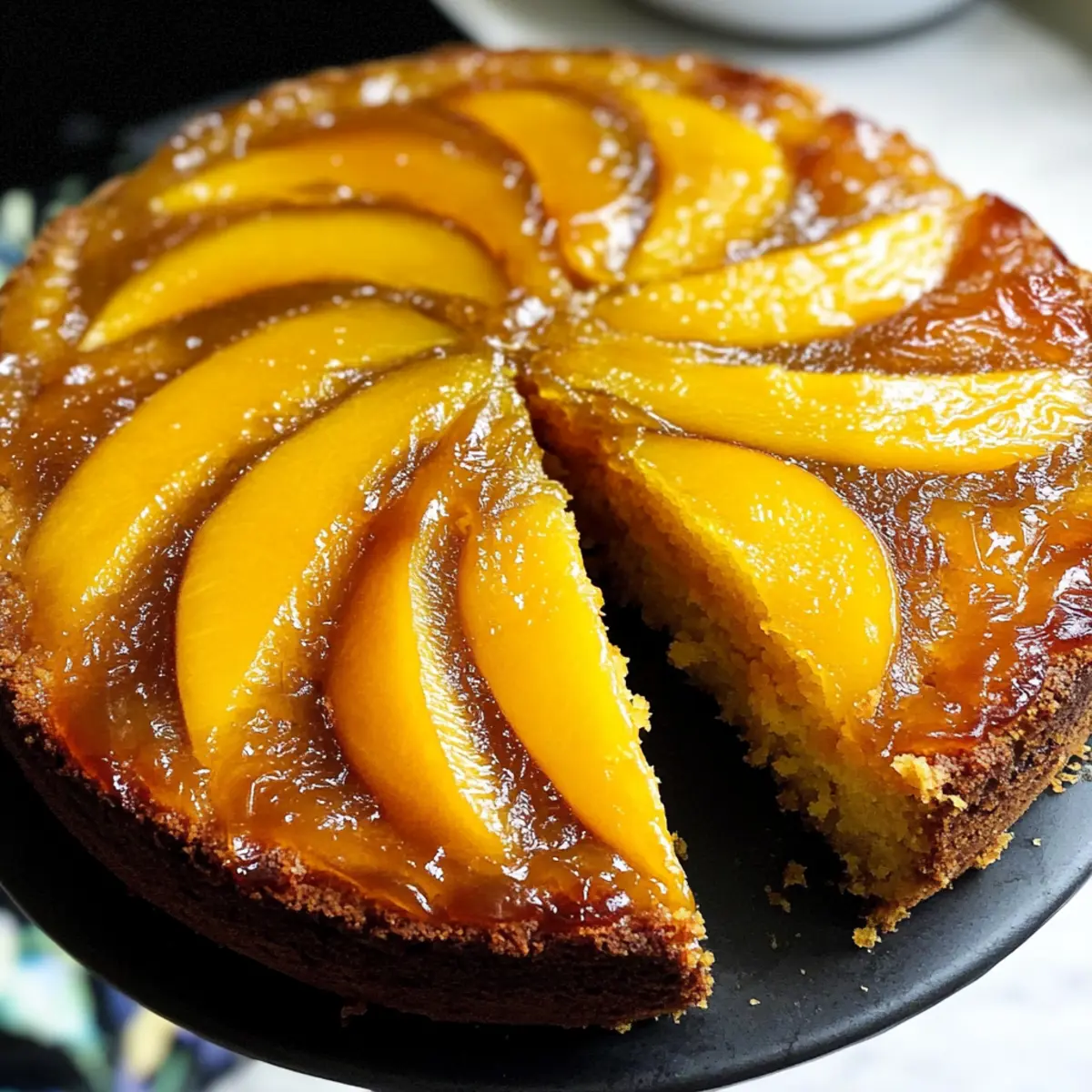 Mango umgekehrter Kuchen mit Kokoscreme