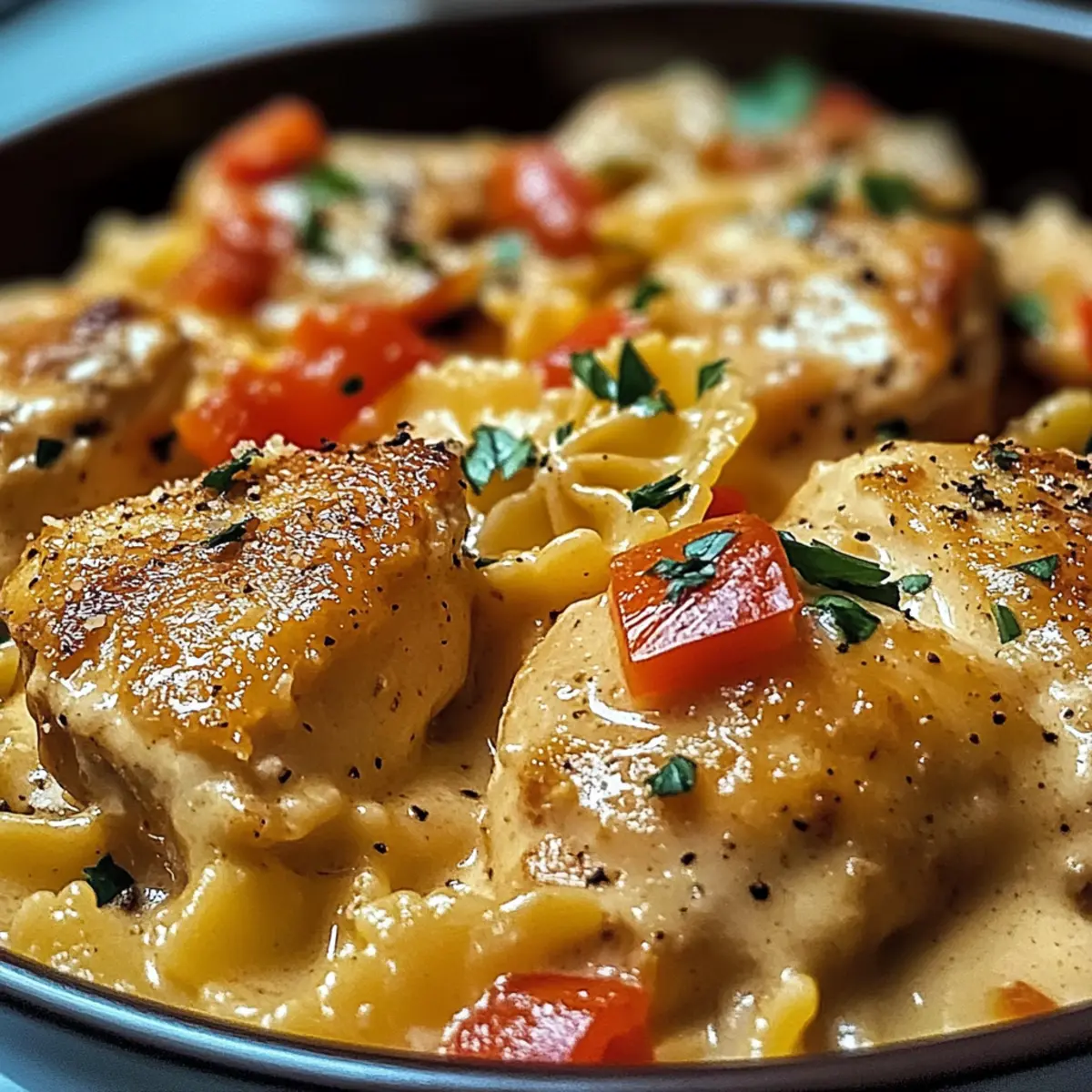 Parmesan geröstete rote Paprika Hähnchen mit Pasta