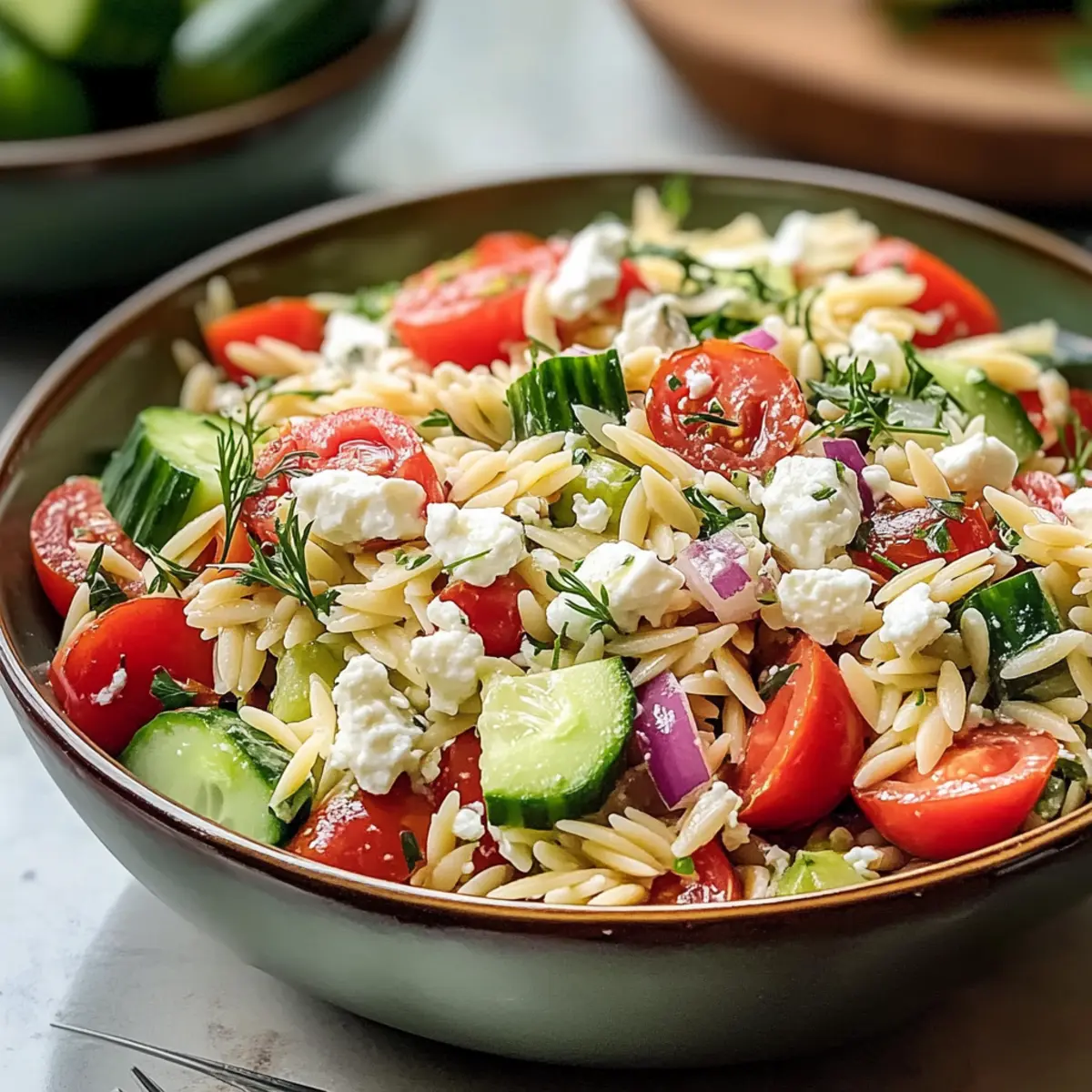 Schneller mediterraner Orzo-Pastasalat für jeden Tag