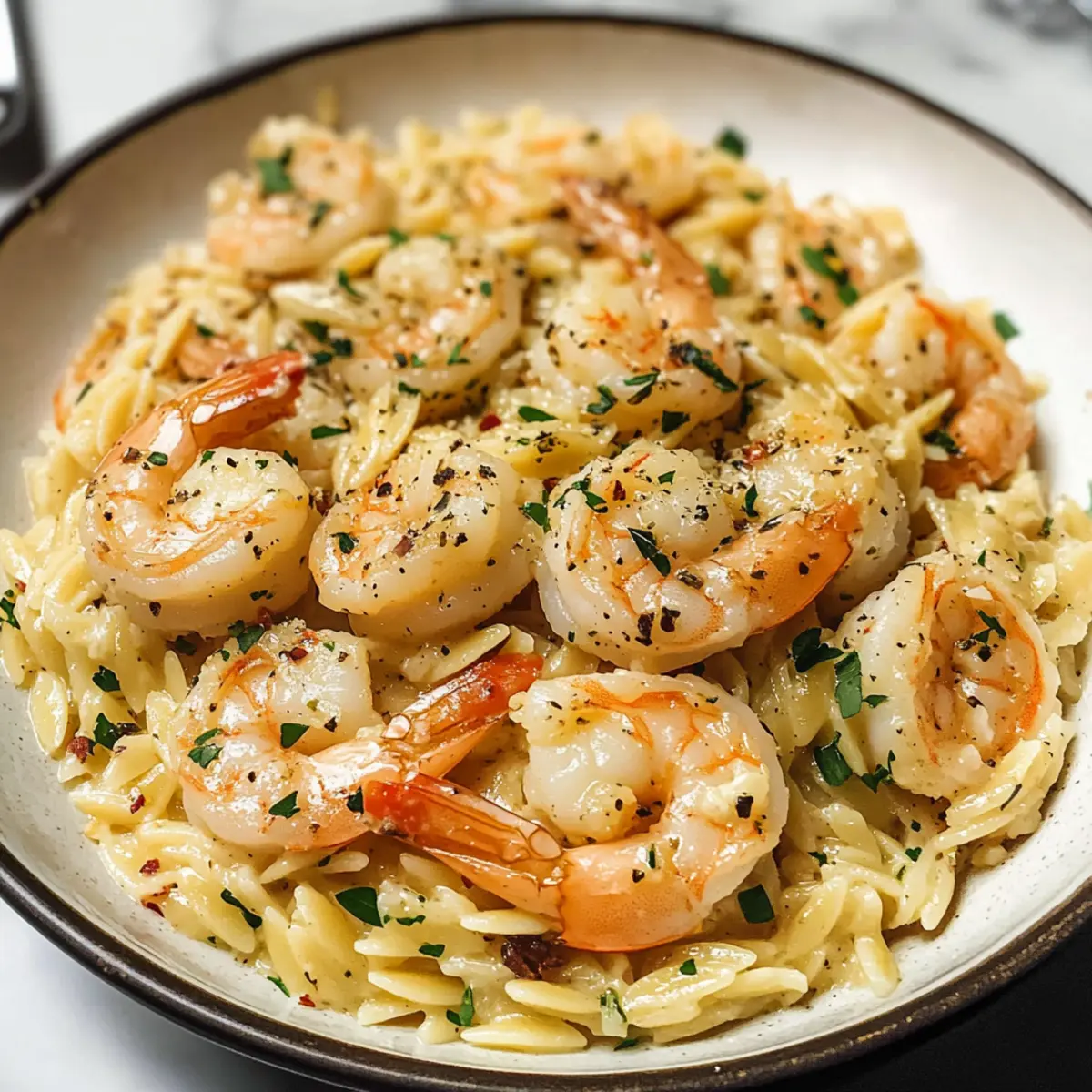 Garnelen Scampi Orzo für eine schnelle Küche