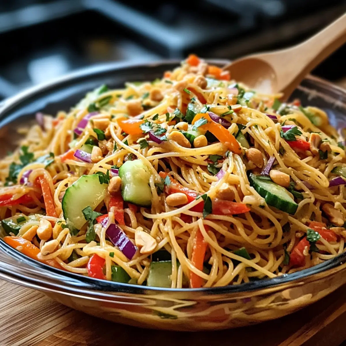Thai-Spaghetti-Salat mit Erdnusssauce für Frische-Liebhaber