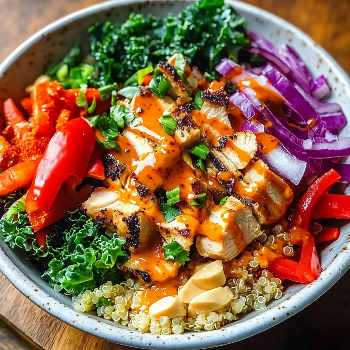 Thailändische Süß-Chili-Hühnchen-Buddha-Schalen lecker und gesund