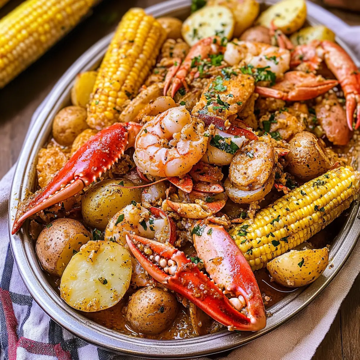 Cajun Meeresfrüchte Kochen mit Knoblauchbuttersauce
