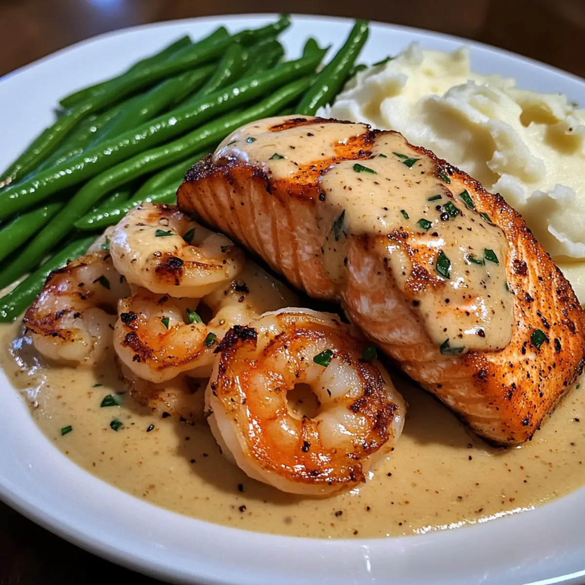 Cajun Garnelen und Lachs mit Knoblauch-Cremesauce genießen