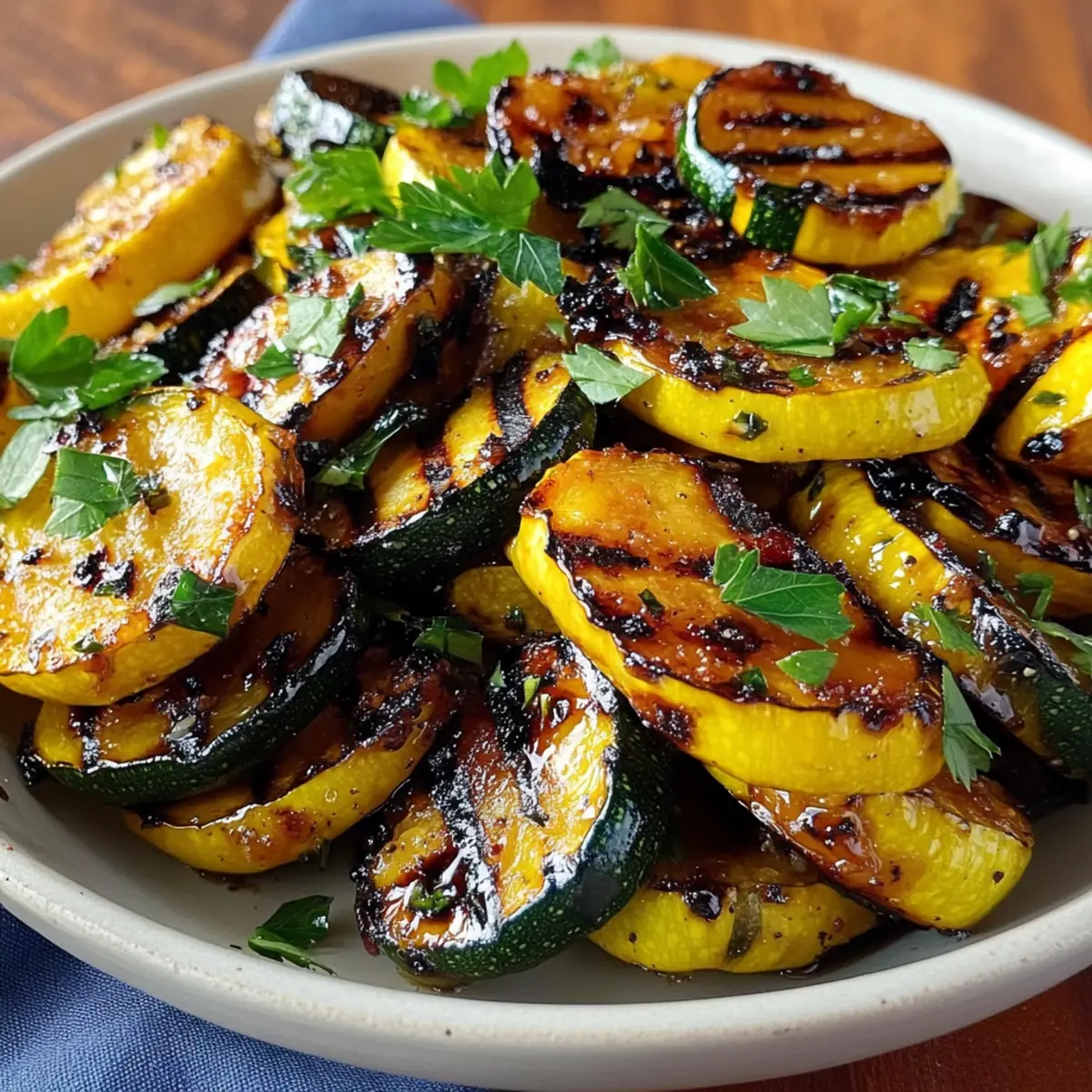 Gegrillter Sommerkürbis und Zucchini mit rauchigem Geschmack