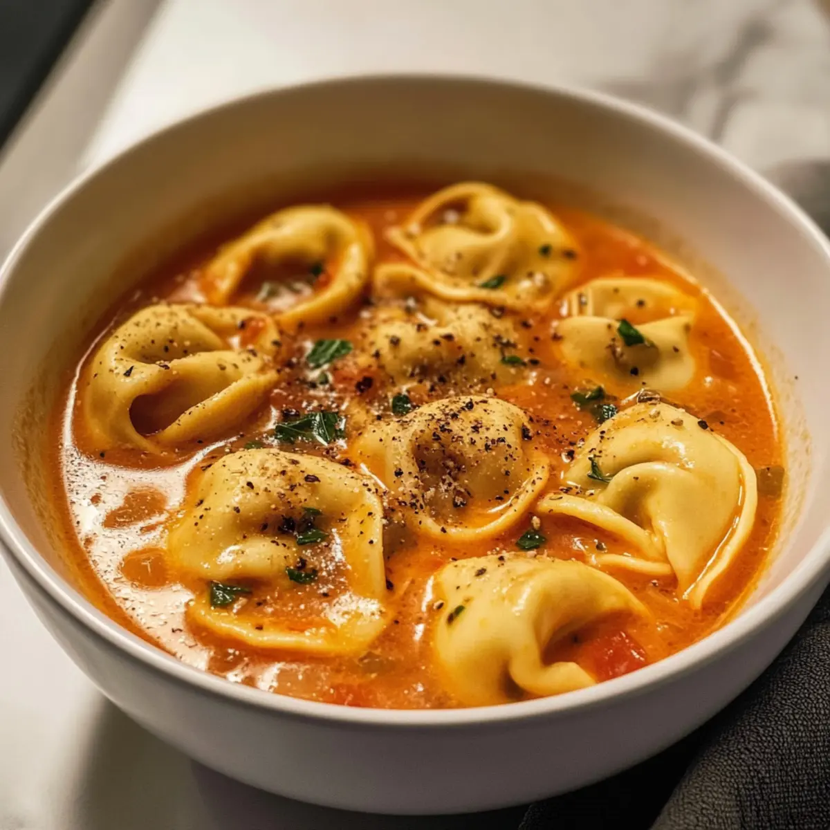 Käse-Tomaten-Tortellini-Suppe für warme Seelen