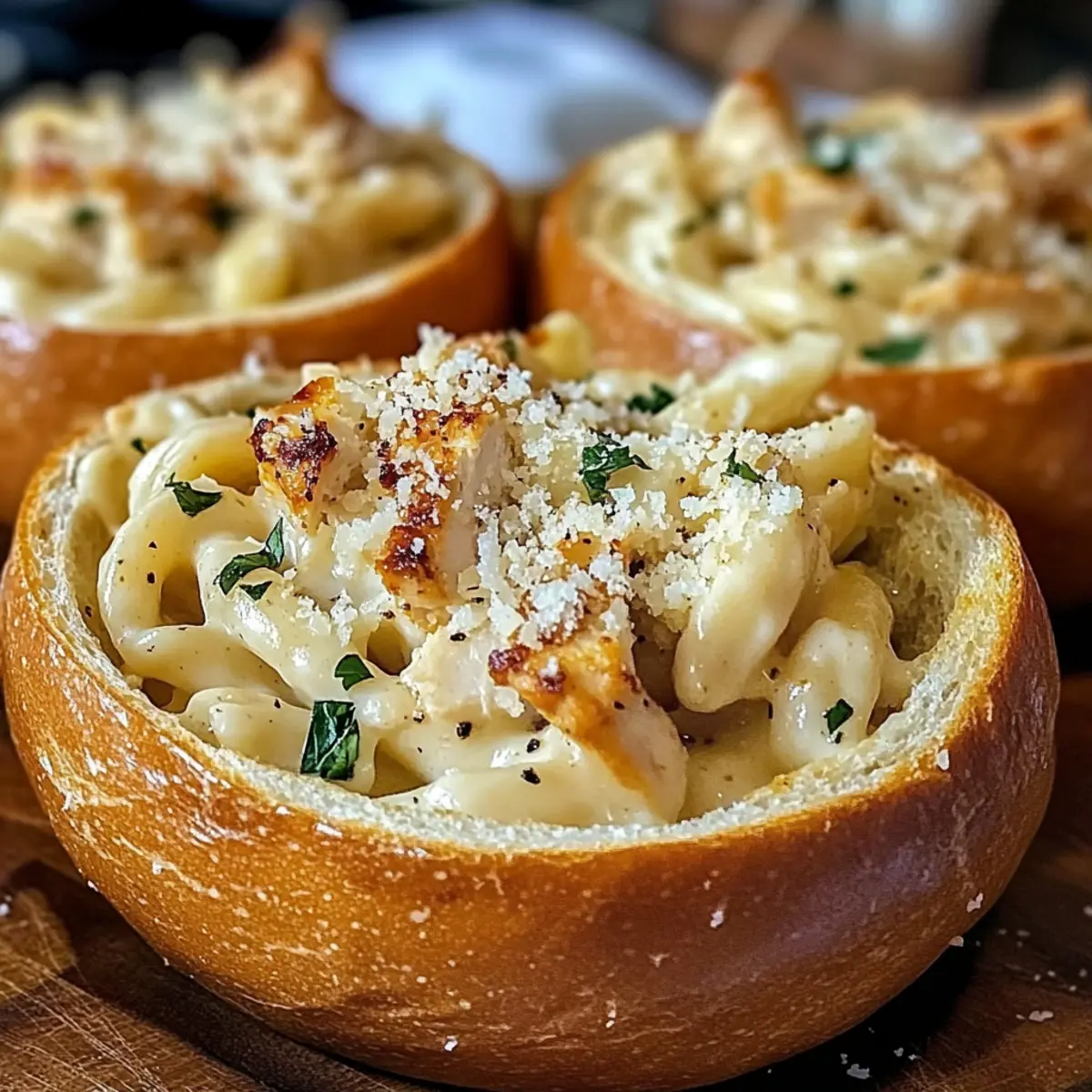 Hühnchen Alfredo Knoblauchbrot Schüsseln einfach zubereiten