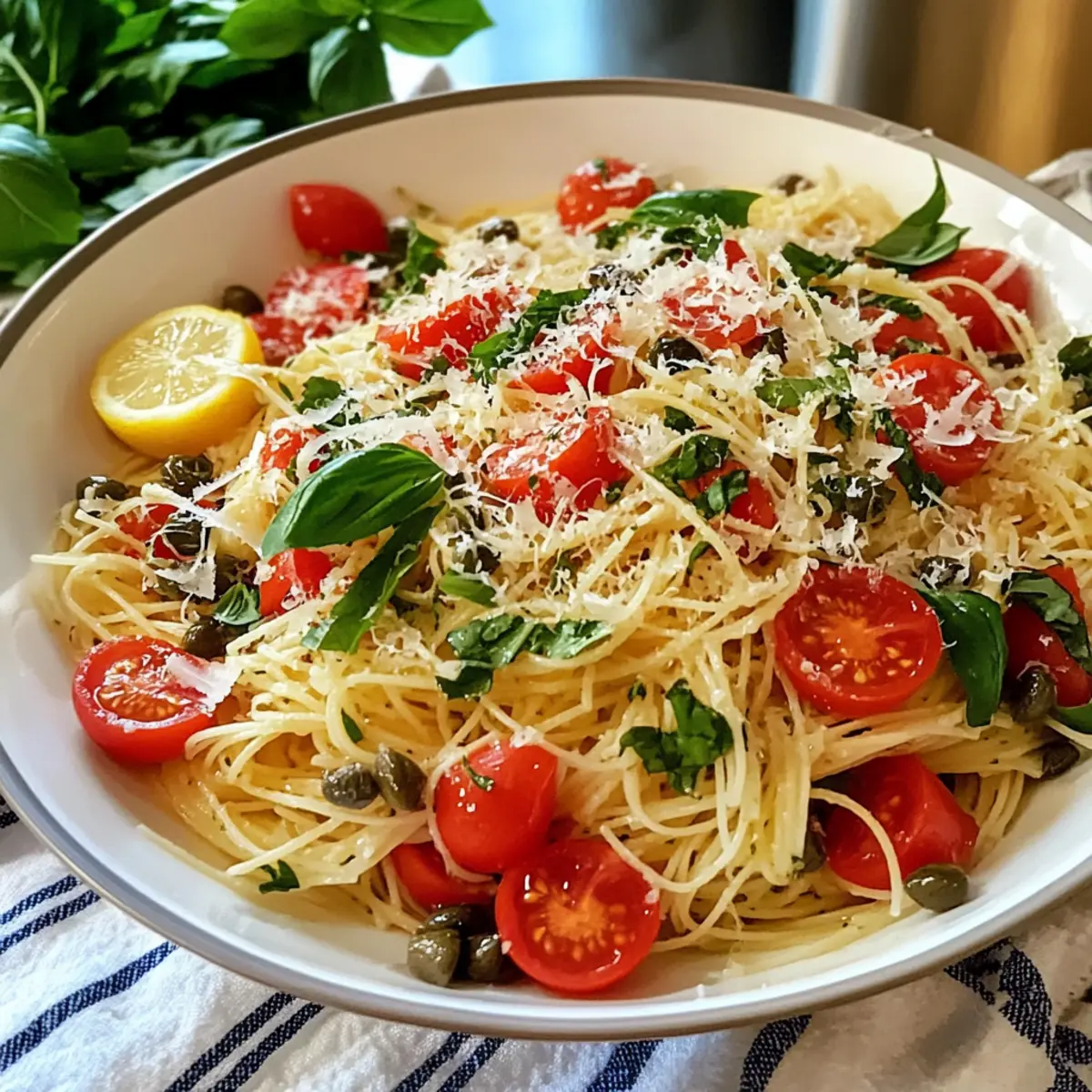 Kaltes Zitronen-Capellini-Salat mit Frischem Basilikum