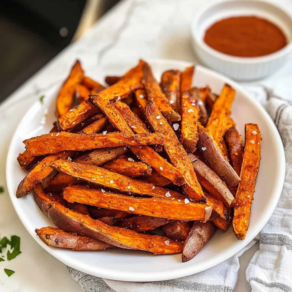 Knusprige gebackene Süßkartoffelpommes selbstgemacht