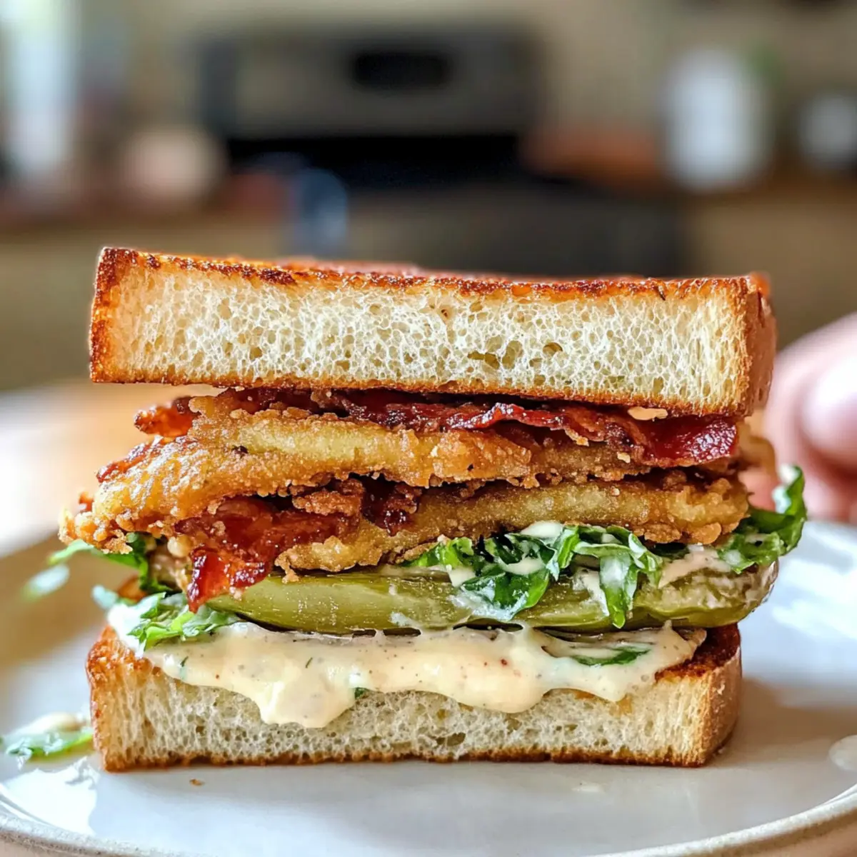 Knuspriges gebratenes grünes Tomaten-BLT-Sandwich