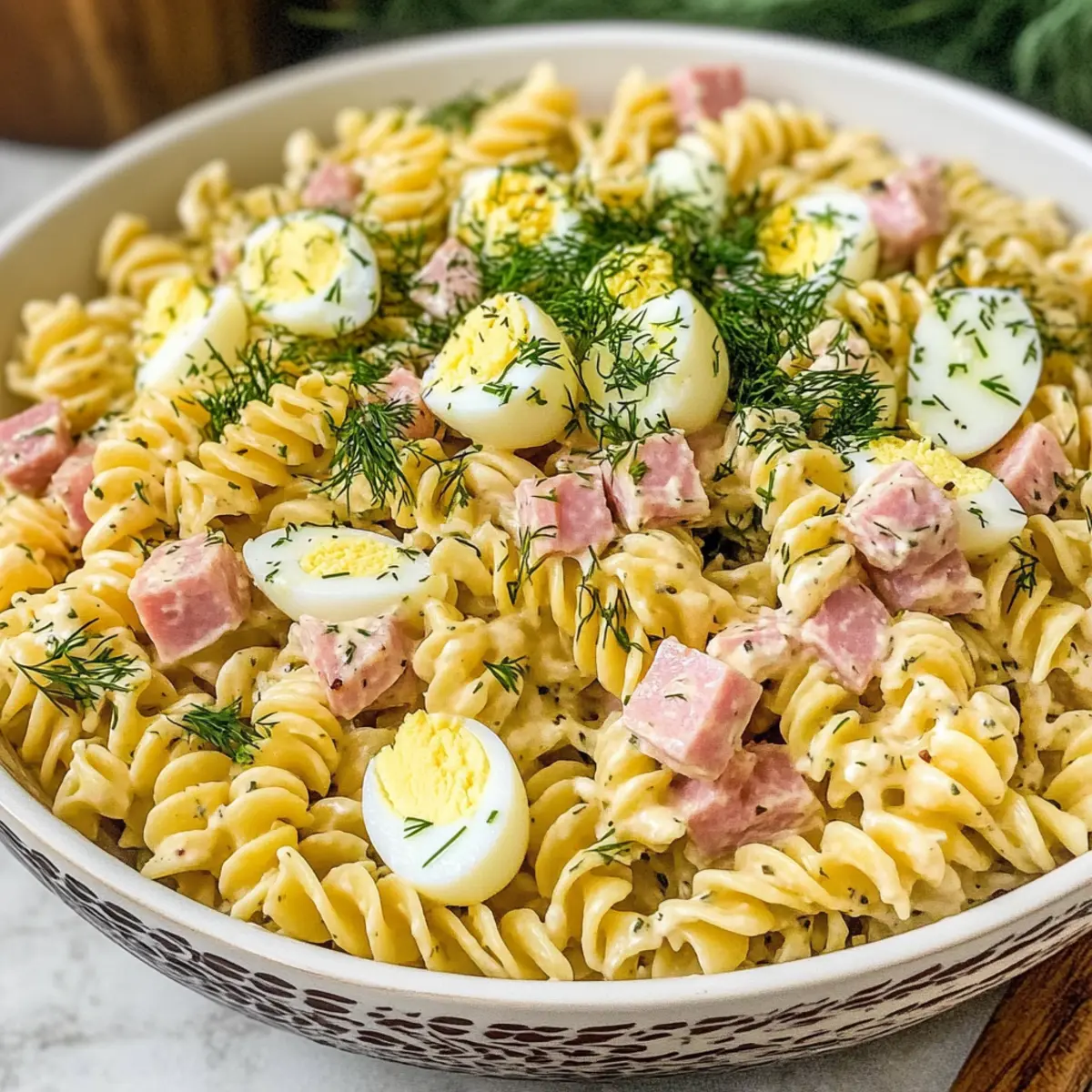 Dillgurken-Ei-Nudelsalat mit Schinken lecker einfach