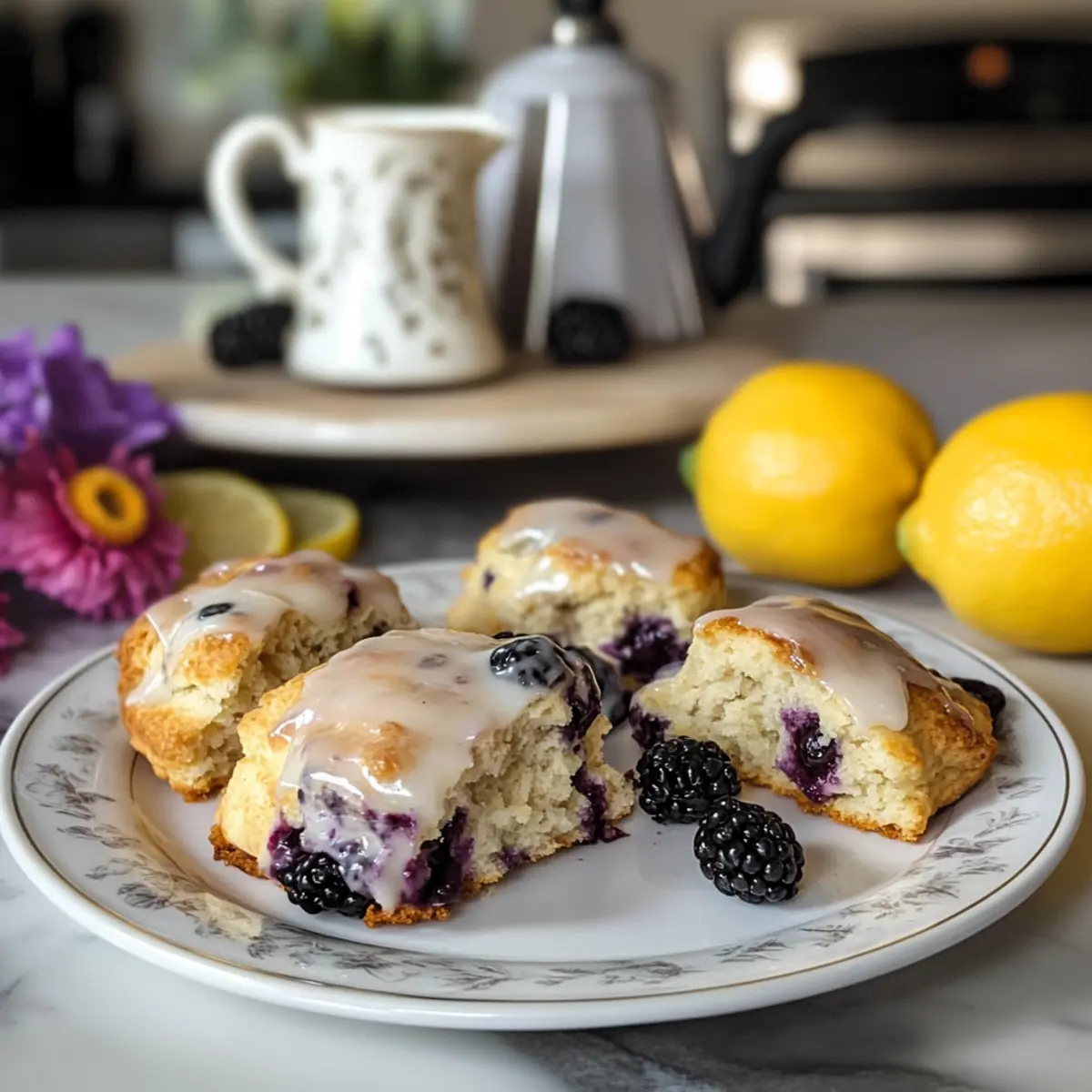 Earl Grey Brombeer Scones mit Zitronenglasur