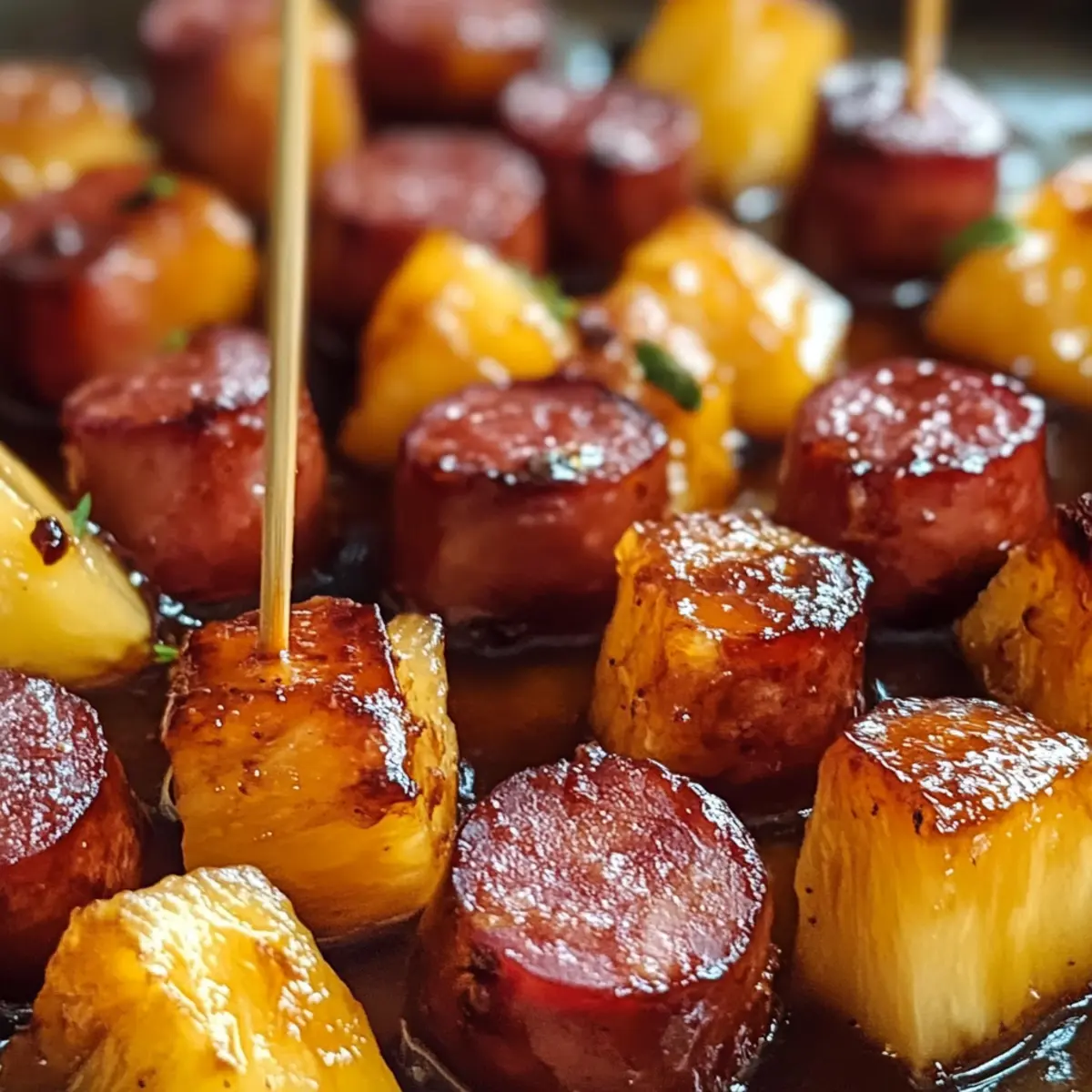 Glasierte Kielbasa Ananas Häppchen für jede Party