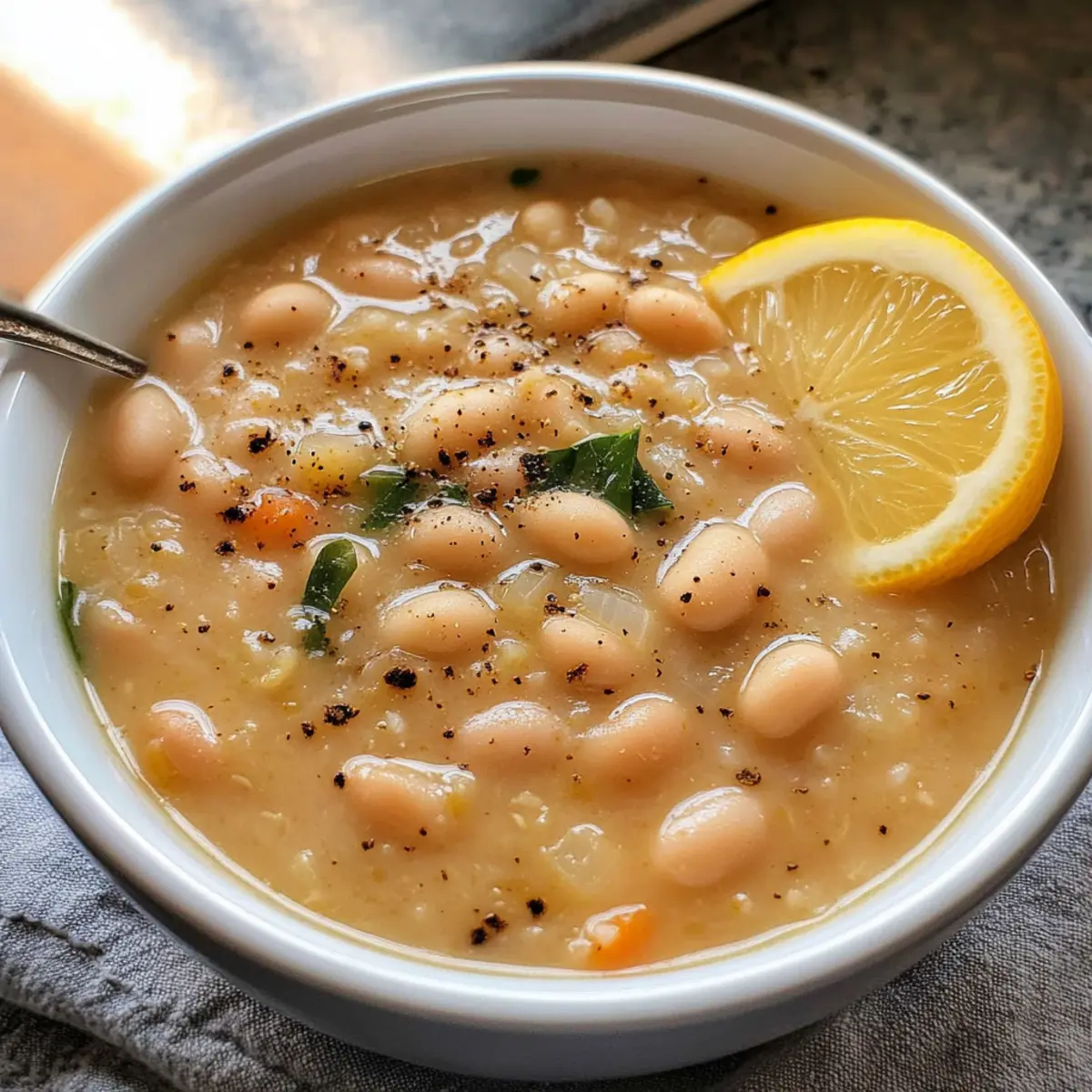 Griechische weiße Bohnensuppe mit Zitrone verfeinert