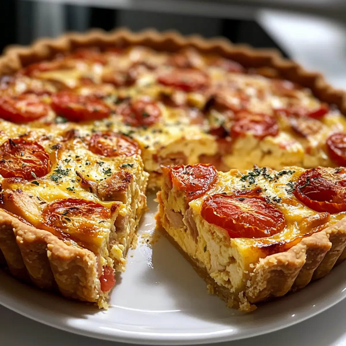Hähnchen Tomaten Quiche mit perfektem Boden