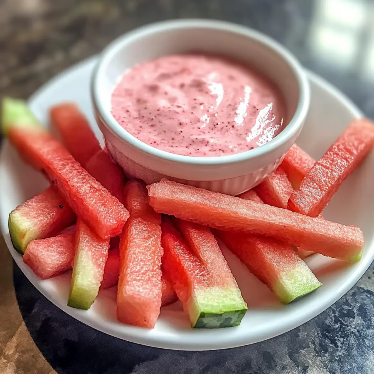 Gesunde Wassermelonen-Pommes mit cremigem Dip