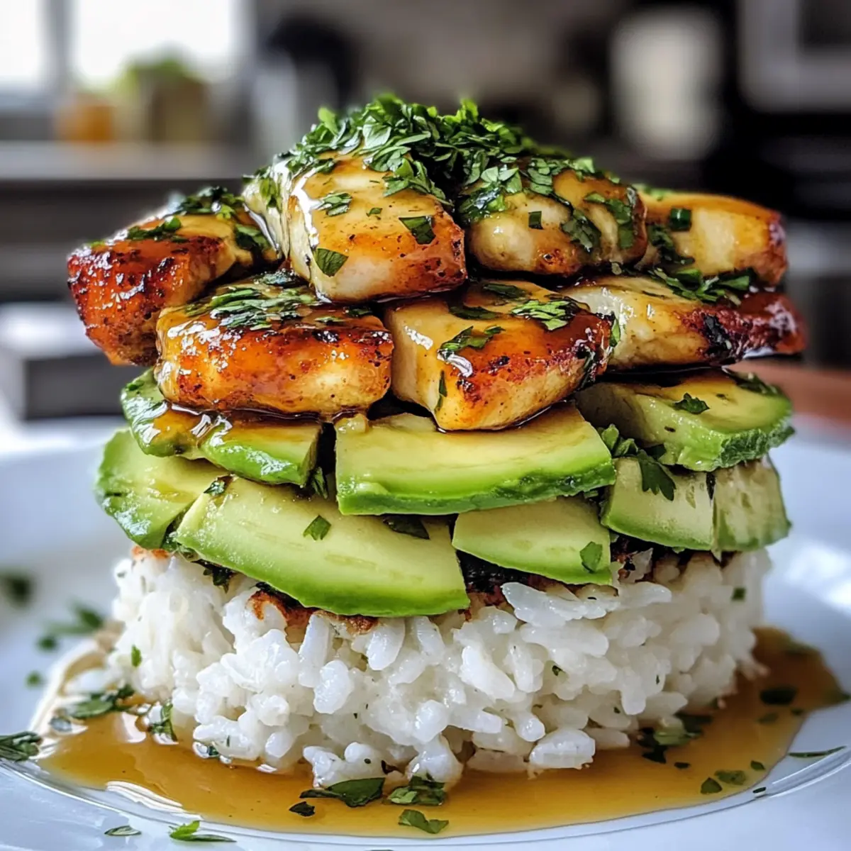 Honig-Limetten-Hähnchen und Avocado-Reis-Stapel schnell zubereiten
