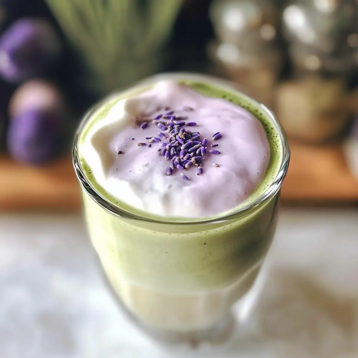 Eis-Matcha mit Lavendel-Kalt-Schaum einfach zubereiten