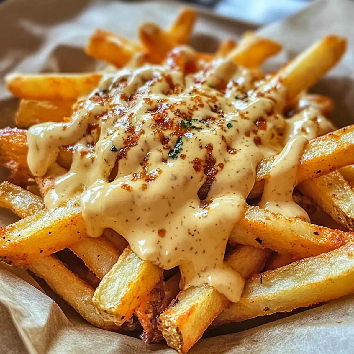 Louisiana Voodoo Pommes frites mit Cajun Käse Sauce