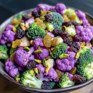 Lila Blumenkohl & Brokkoli Rosinen Salat